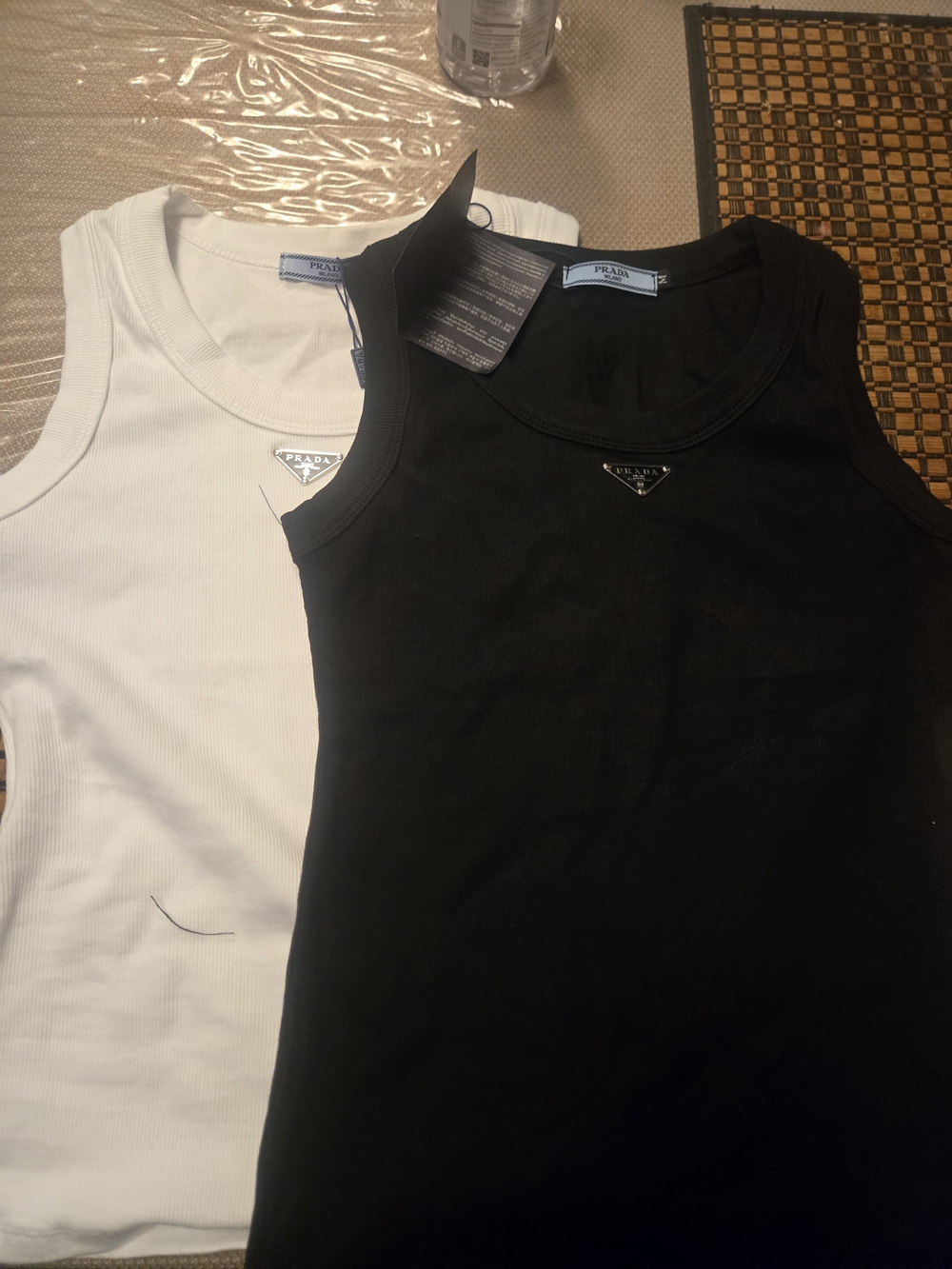 P r a d a Twin Tank Tops – Black & White Signature Logo... Women's ..Size M